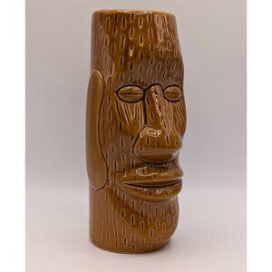 Vintage Hawaiian Tiki Mug Tumbler Cup Glazed Ceramic Brown Polynesian 6.5" VTG
